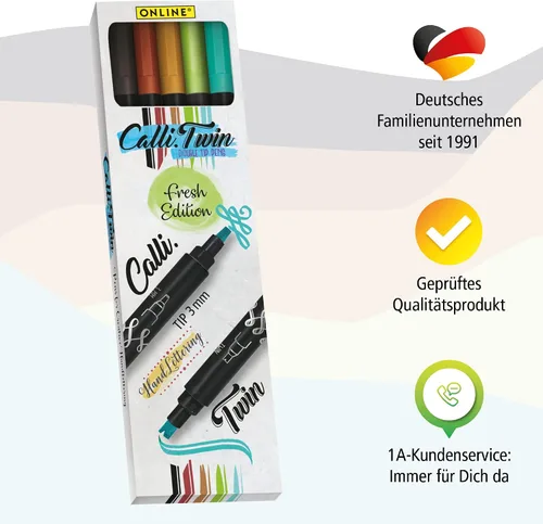 Vista 6 de Online Calli.Twin Handlettering - Bolígrafos Fresh Juego de 5 bolígrafos de doble línea Juego de caligrafía para diario de viñetas, letras