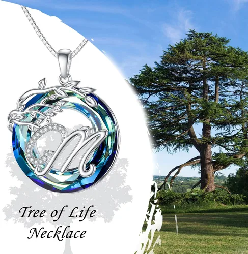 Vista 3 de TOUPOP Regalos para mujeres, collar con colgante de letra inicial de la A a la Z con círculo azul, joyería de cristal para mujeres, su madre