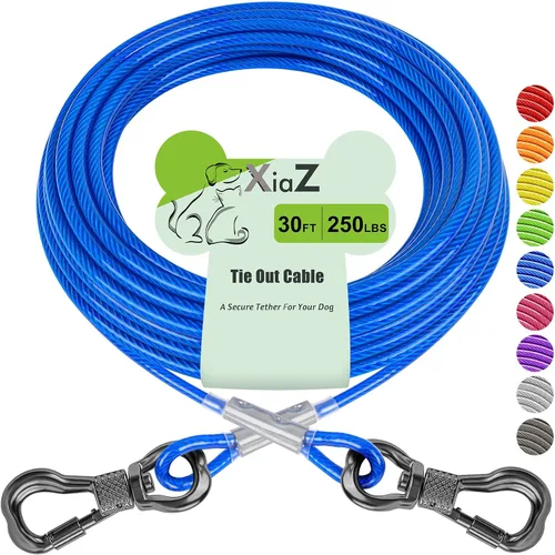 Vista 12 de XiaZ Cable de amarre para perros de 10 pies, para patio, cable de acero para mascotas con clips duraderos con bloqueo, cadenas para perros