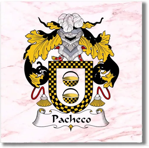 Vista 4 de Carpe Diem Designs Pacheco Family Crest/Coat of Arms Ceramic Tile for Coaster, Hot Plate, Trivet or Decorative Accent
