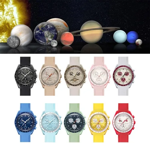 Vista 3 de WRISTARMOR Correa de goma curvada de 0.787in compatible con Omega x swatch Speedmaster Moonswatch Couple silicona pulsera