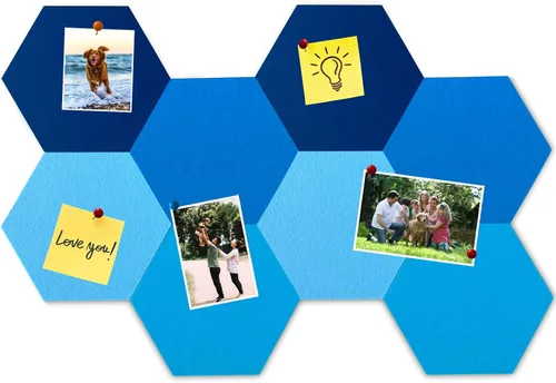 Vista 8 de 8 Piezas Azulejos Hexagonales de Tablero de Corcho de Fieltro, Autoadhesivos DIY Tablero de Anuncios Tablero de Clavijas para Oficina Escuela Hogar