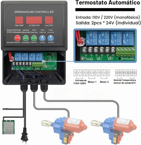 Vista 2 de UYGALAXY Controlador inteligente de termostato de motor enrollable de invernadero para ventilación eléctrica con controlador automático
