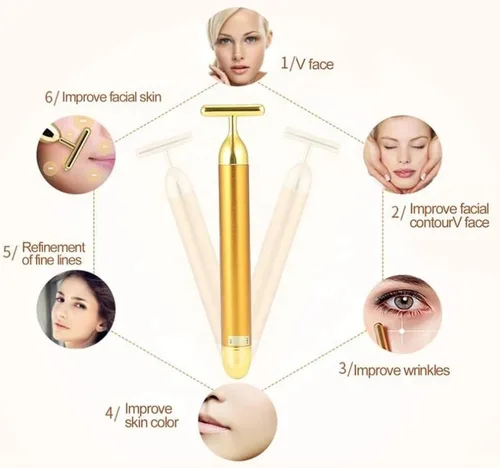 Vista 2 de Vv8oo Beauty Bar 24 K Golden Pulse Facial Masajeador de cara, Eléctrico en forma de T Masaje Herramientas de Levantamiento de Cara Anti-Arrugas Piel