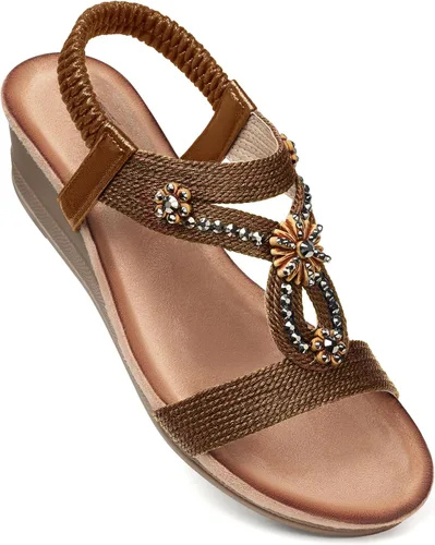 Vista 14 de SHIBEVER Womens Wedge Sandals Dressy: Comfortable Low Heels Sandals Summer 2702-negro