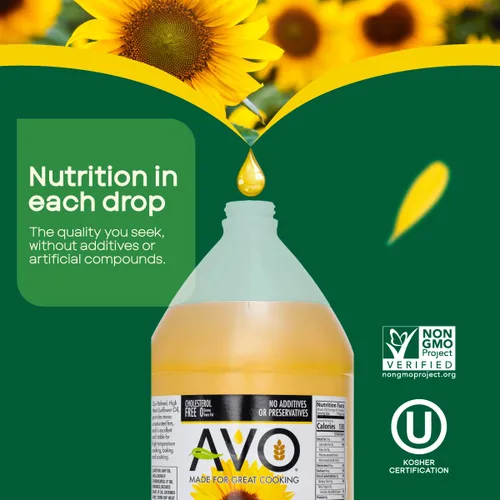 Vista 5 de Aceite de girasol alto en oleico AVO, 1 galón, sin OMG, sabor neutro