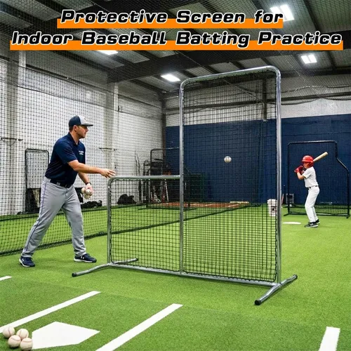 Vista 5 de Gagalileo Baseball L-Screen Protective Pitching Net: 7x7FT Portable for Batting Cage Backyard Practice - Coaches Parents Youth Training Beisbol