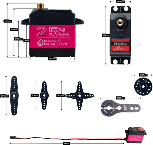 Vista 6 de DS3225MG 55.1 lbs 270° Digital Servo Metal Gear IP66 4Pack