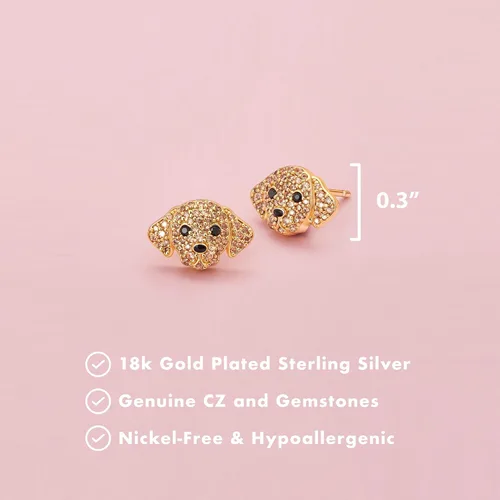 Vista 6 de Regalos para el día de San Valentín para ella Aretes de raza de perro SCAMPER & CO para mujeres y niñas Diseño de cachorro de piedra preciosa
