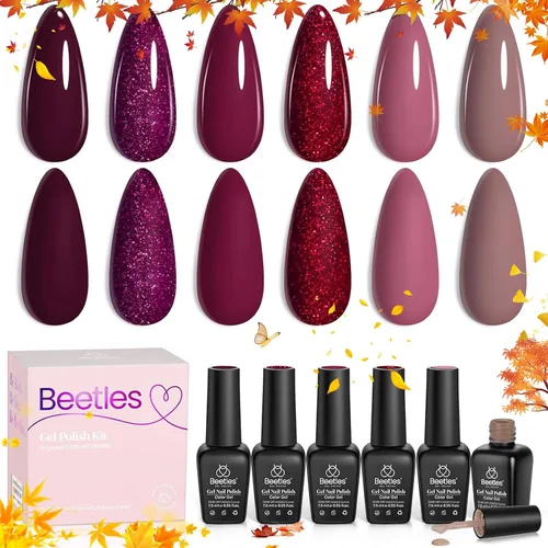 Vista 25 de Beetles - Juego de esmaltes de gel de otoño con gel floreciente, efecto A - Marrón ámbar Atracción ámbar