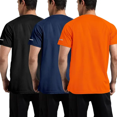 Vista 3 de Paquete de 1 o 3 camisetas de entrenamiento para hombre, camisetas de manga corta que absorben la humedad, camisetas deportivas de manga corta