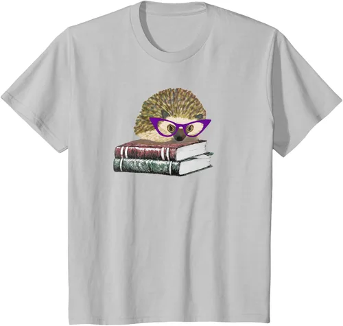 Vista 7 de Adorable erizo libro NERD playera de manga corta, Marino Negro