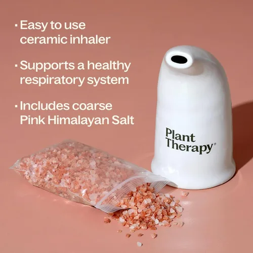 Vista 5 de Inhalador rellenable de sal del Himalaya rosa con sal de cristal rosa del Himalaya.