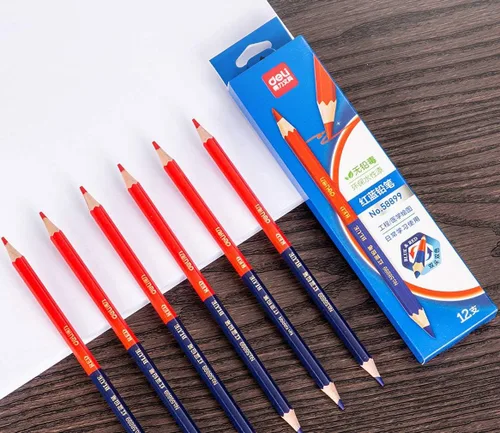 Vista 5 de lápiz rojo y azul doble cabeza 12, adecuado para ingeniería, medicina, marcado
