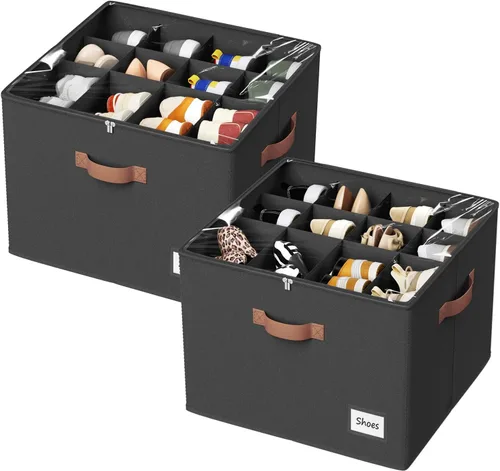 Vista 10 de PHINOX Organizador de zapatos para armario, paquete de 2 cajas organizadoras de zapatos de tela, contenedores de almacenamiento de zapatos