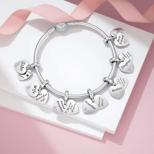 Vista 7 de JIAYIQI Dijes de Madre Hermana Hija Esposa que se Ajustan a Pulseras de Dijes y Collares con Dijes de Doble Corazón de Amor Cuentas de Plata de Ley