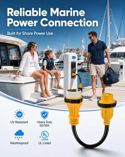 Vista 3 de Adaptador RV de 50 amperios a 30 amperios con certificación ETL, cable adaptador de corriente marina SS2-50P a L5-30R, bloqueo giratorio de 30 A