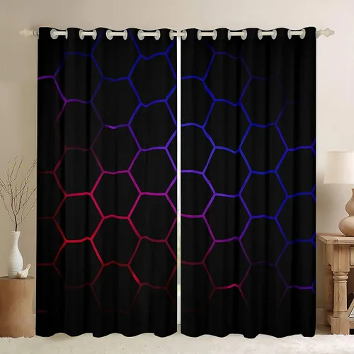 Vista 36 de Feelyou - Cortinas de ventana en forma de panal, tema geométrico hexagonal con luces de neón verdes, para chicos adolescentes y hombres, elegante