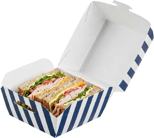 Vista 25 de Restaurantware Mini cajas de hamburguesas de 2.5 x 2.5 x 2 pulgadas, 100 recipientes de alimentos con tapa con bisagras, cajas desechables de papel
