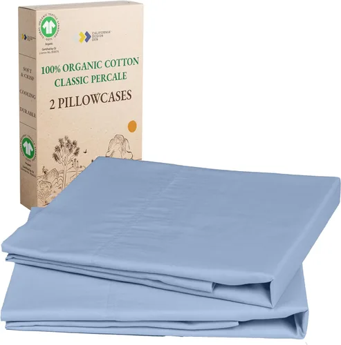 Vista 10 de California Design Den Juego de 2 fundas de almohada de 100 % algodón orgánico tamaño Queen/estándar, suaves y nítidas fundas de almohada de algodón