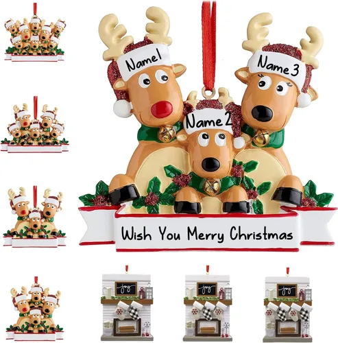Vista 19 de Adornos de Navidad personalizados 2025, repisa de chimenea, familia de 2/3/4/5/6 nombres de miembros de la familia Joy para decoraciones de árbol