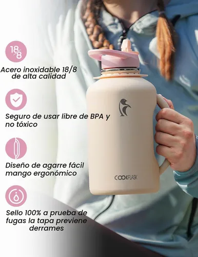 Vista 5 de Coolflask Jarra de agua de 64 onzas con asa, botella de agua aislada