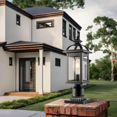 Vista 2 de Darkaway Luces de poste para exteriores, postes de iluminación al aire libre, luces de poste de aluminio impermeables con vidrio, luces de poste