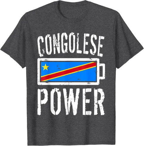 Vista 29 de Camiseta de batería de energía congoleña con bandera de República Democrática del Congo, Negro, S