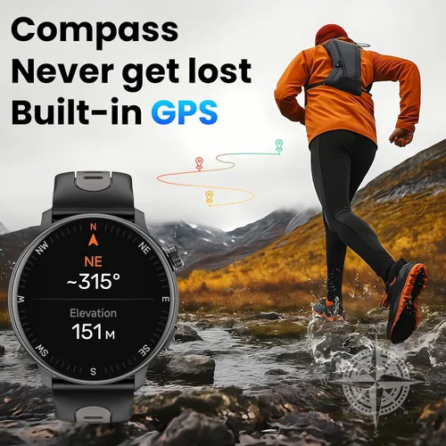 Vista 4 de Reloj inteligente para hombres y mujeres GPS, 1.43 pulgadas AMOLED Smartwatch con brújula/barómetro/altímetro 100+ rastreador de fitness deportivo
