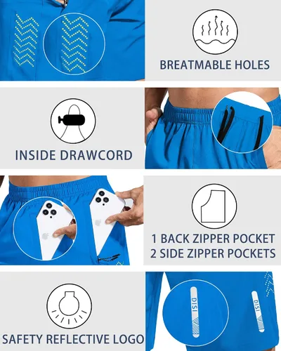 Vista 4 de Pantalones cortos deportivos para hombre de 7 pulgadas, de secado rápido, ligeros, para entrenamiento, gimnasio, cintura elástica, con bolsillos