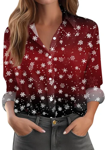 Vista 13 de Camisetas de San Valentín para mujer, camisas con botones, blusas de corazón, elegantes, informales, cuello de solapa, manga larga, suave, cómoda