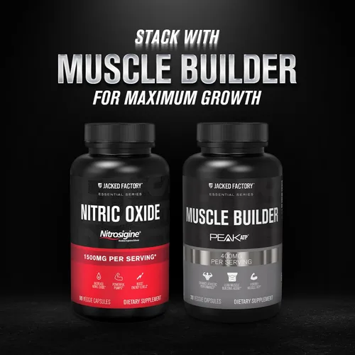Vista 4 de Jacked Factory Essentials - Potenciador de óxido nítrico, silicato de L-arginina patentado de 1500 mg para antes del entrenamiento para crecimiento
