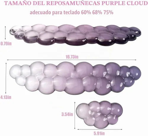 Vista 2 de Set de reposamuñecas ergonómico de gel de silicona para teclado y ratón Cloud – Reposamuñecas transparentes para teclado de computadora 60%/68%/75%
