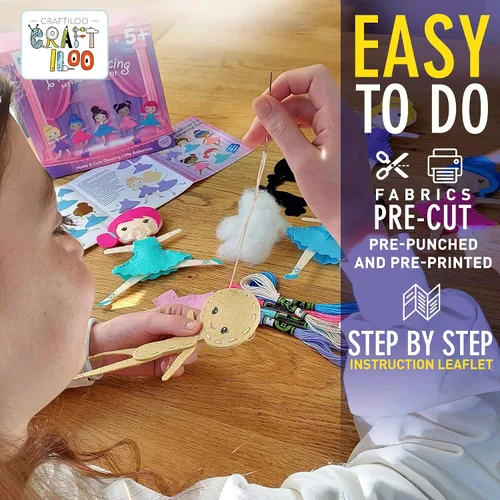 Vista 5 de CRAFTILOO Kit de Costura de Bailarinas Danzantes para Niños, Conjunto de Manualidades Divertido y Educativo para Niños y Niñas de 5-12 Años, Cose Tu