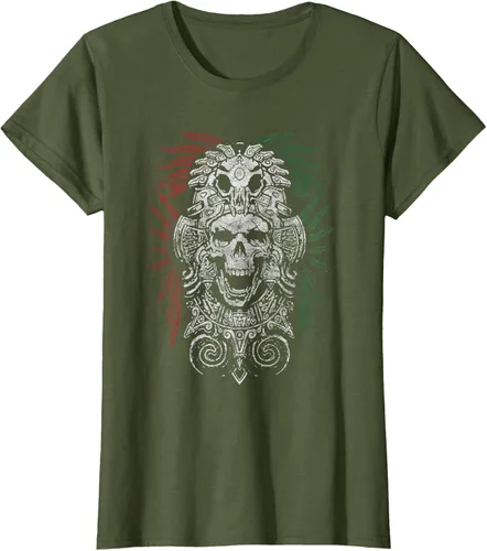 Vista 34 de Camiseta de Calavera Azteca con máscara Mayas Calavera Azteca, Negro