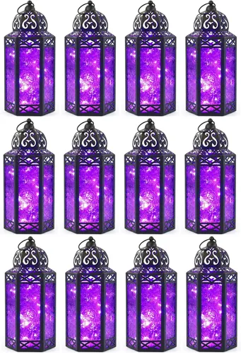 Vista 47 de VELA LANTERNS Juego de 2 portavelas decorativos de LED con luces de hadas de 12" de metal marroquí para colgar o mesa, decoración del hogar