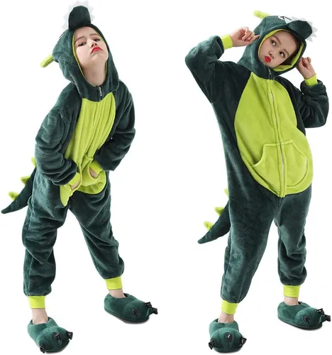 Vista 4 de Beskie Pijama de una sola pieza para niños, unisex, diseño de dragón, Navidad, Halloween, con pantuflas de 2 a 10 años