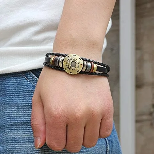 Vista 2 de Pulsera de cuero trenzado a mano con 12 cuentas de constelación para hombre estilo retro 2