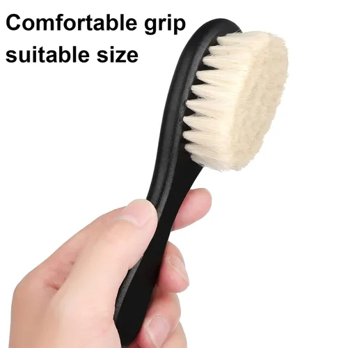 Vista 5 de Shappy 2 piezas de cepillo de peluquero para hombre, cepillo de barba para el cuello, herramienta de aseo suave con mango de madera para kits