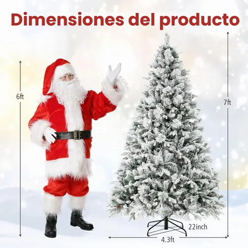 Vista 8 de Goplus - Árbol de Navidad artificial de 7 pies con nieve ya colocada, árbol de Navidad artificial con bisagras, con 320 luces LED multicolor, 8