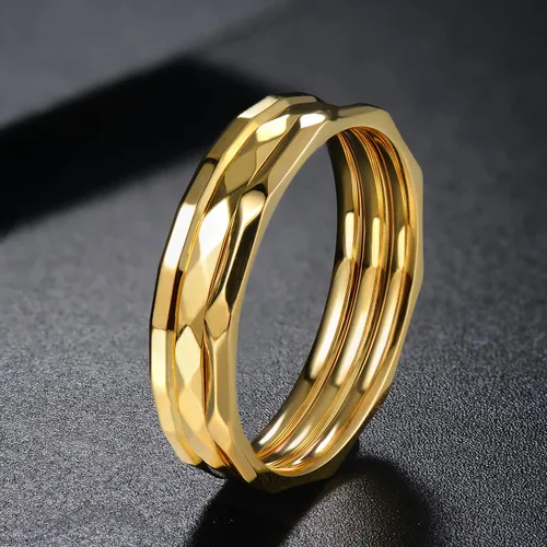 Vista 2 de KAZITSAN 3 anillos de acero inoxidable para mujer, de 0.059 pulgadas, banda lisa, apilables, anillos para el pulgar, plataorooro rosa, ajuste cómodo