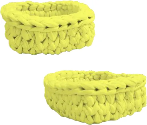 Vista 2 de Trapillo G&Y Set de 3 Cestas tejidas en ganchillo, almacenamiento de objetos pequeños Tamaño Mini. (Big, Amarillo)