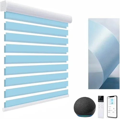 Vista 20 de tipiace Persianas inteligentes de cebra motorizadas con cable duro con Alexa Google Home, tela filtrante de luz de doble capa, persianas Negro