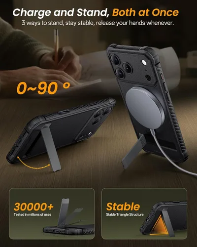 Vista 3 de Funda para iPhone 17 Pro, compatible con MagSafe, soporte integrado y botón de captura de control de cámara, protección de grado militar, funda
