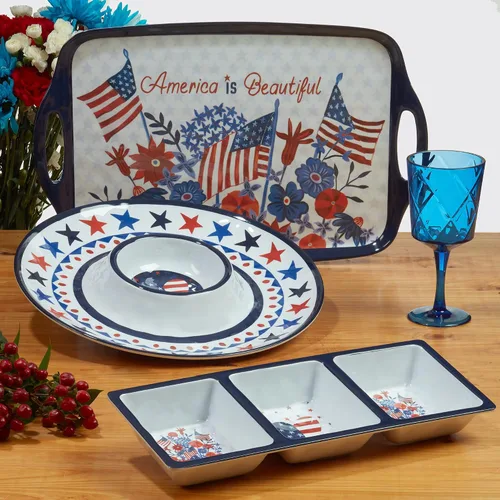 Vista 5 de Certified International Stars & Stripes - Plato de melamina de 11 pulgadas, juego de 6