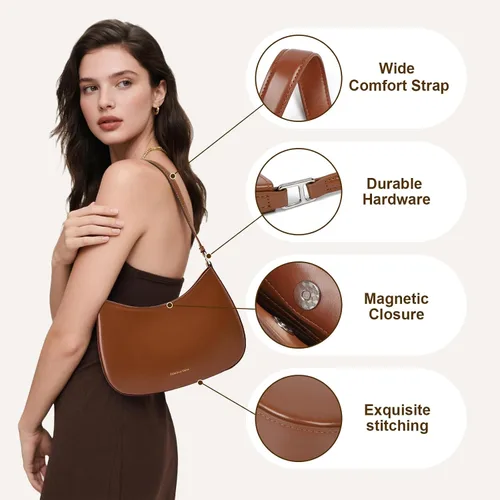 Vista 5 de Bolsos de hombro de cuero para mujer, bonitos monederos de moda para el día a día, bolsos pequeños para mujer con cierre magnético
