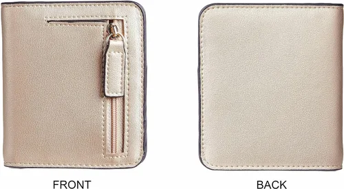 Vista 5 de Gostwo - Cartera compacta de piel genuina de lujo para mujer con bloqueo de RFID y ventana de identificación