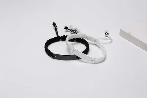 Vista 4 de XUANPAI Engraved Handmade Matching Couples Rope Braided ID Bracelets Set Anniversary Personalized Gift for Him and Her