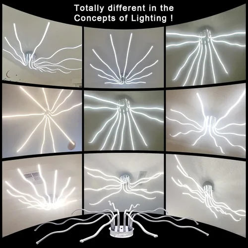 Vista 2 de Lámpara de techo LED regulable de 10 luces, iluminación moderna de lujo cerca del techo para cocina, comedor, hogar Negro