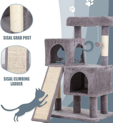 Vista 3 de Árbol para gatos de interior, torre para gatos de 36 pulgadas, condominio de varios niveles para gatos con sisal, tabla de rascar, bola colgante